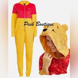 NWT Disney Winnie The Pooh Bear Hooded Union Suit / Onesie | Size Large